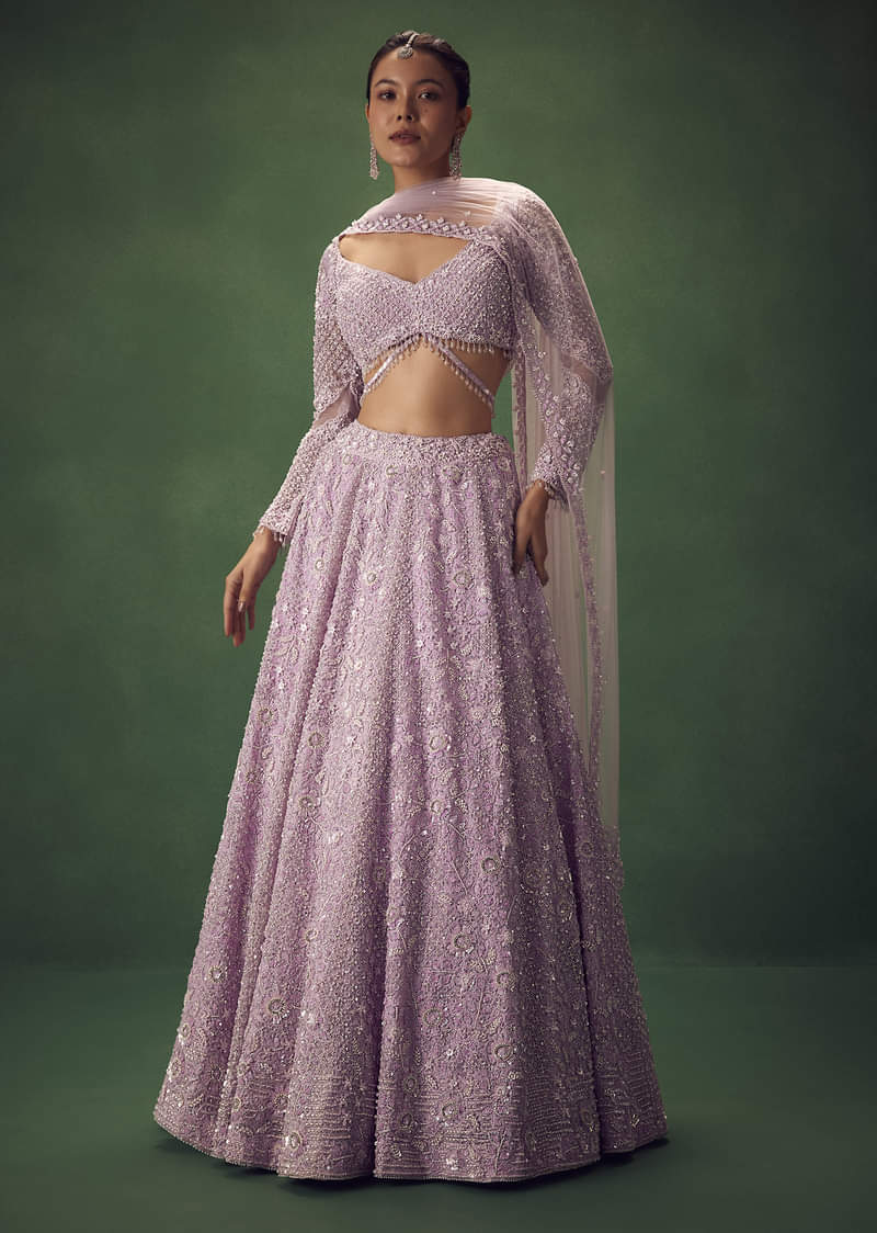 Lavender Sequin Work Lehenga Set