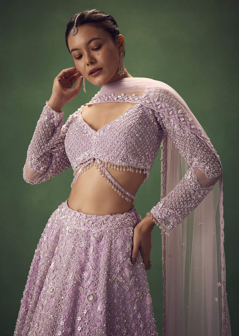 Lavender Sequin Work Lehenga Set