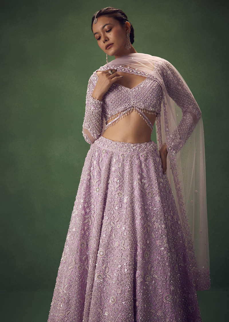 Lavender Sequin Work Lehenga Set