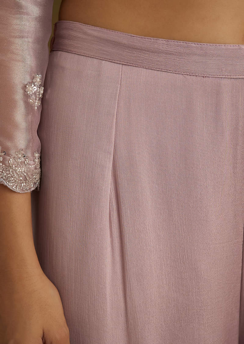 Lavender Tissue Cut Dana Beads Kurta Set With Embroidered Dupatta