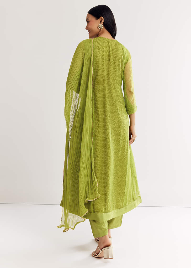 Light Green Printed Chiffon Kurta Dupatta Set With Sequin Work