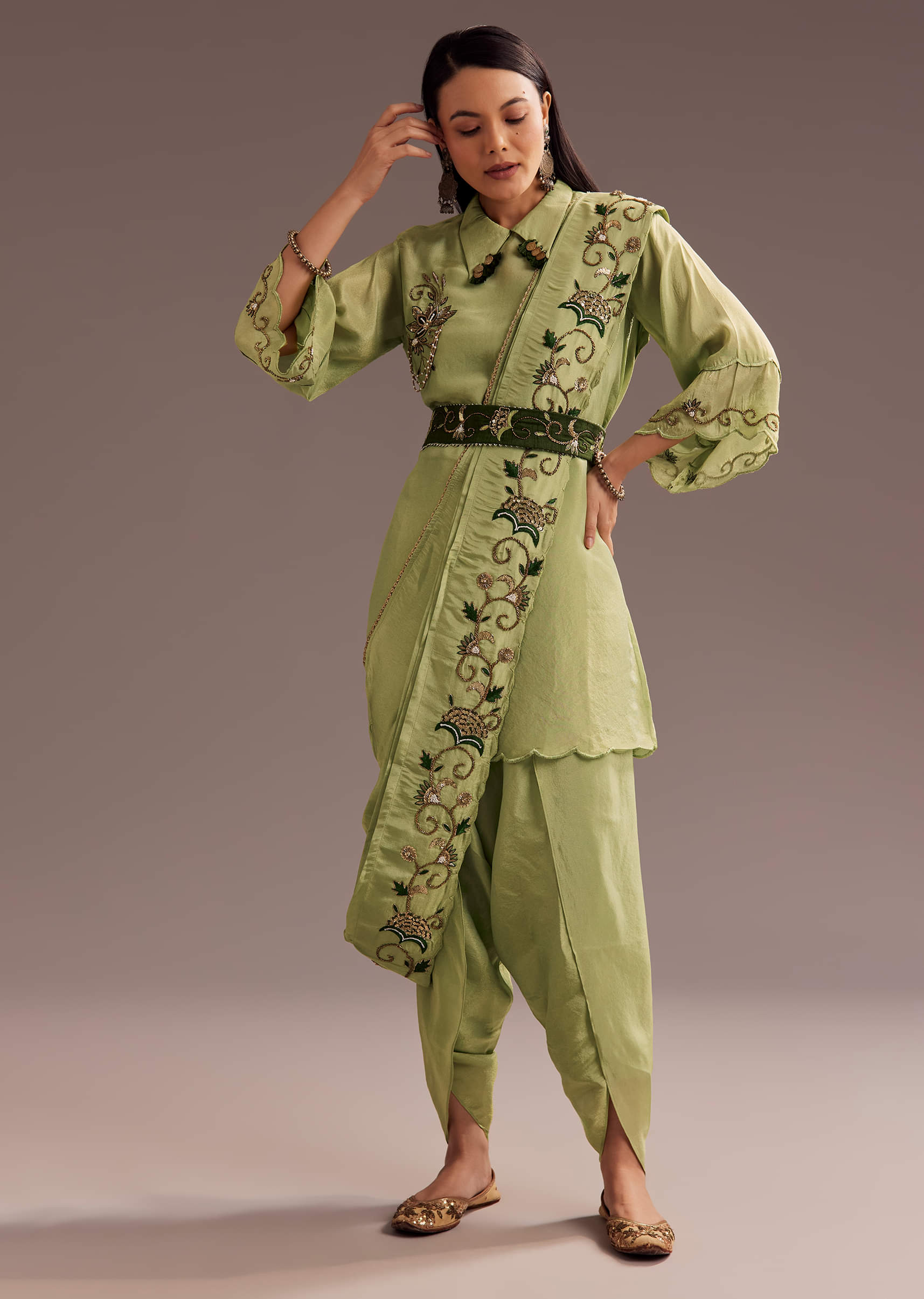 locoloco クルタ　パンジャビ　M マルーン✖️ピンク　31F Mauve Indo Kurta Set with Embroidered Kurta & Long Jacket