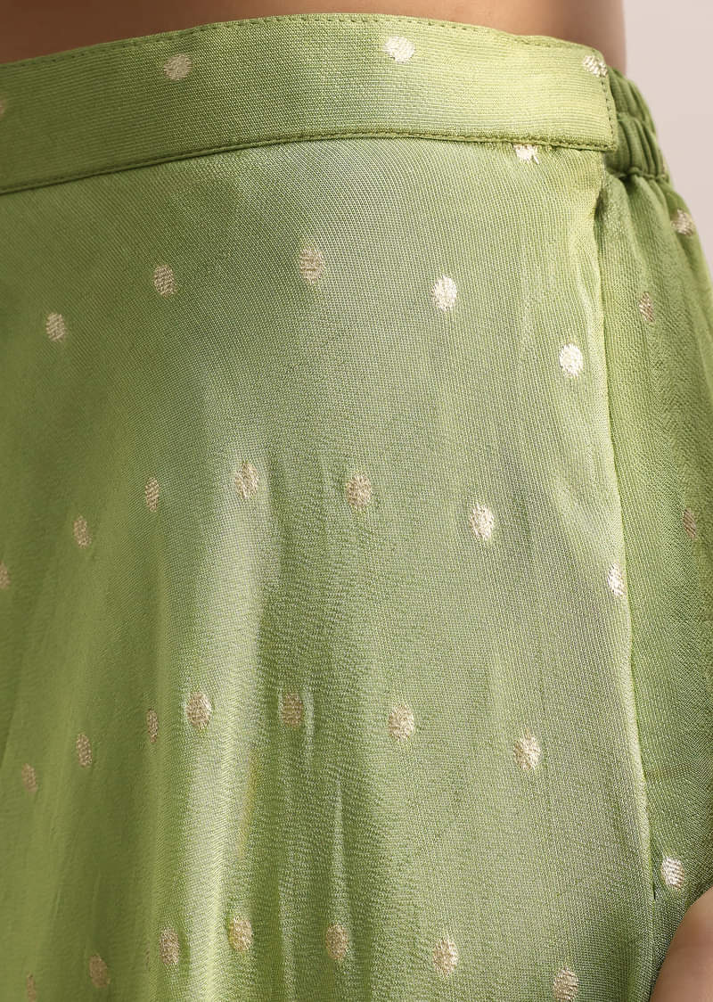 Light Green Embroidered Tissue Kurta Palazzo With Dupatta