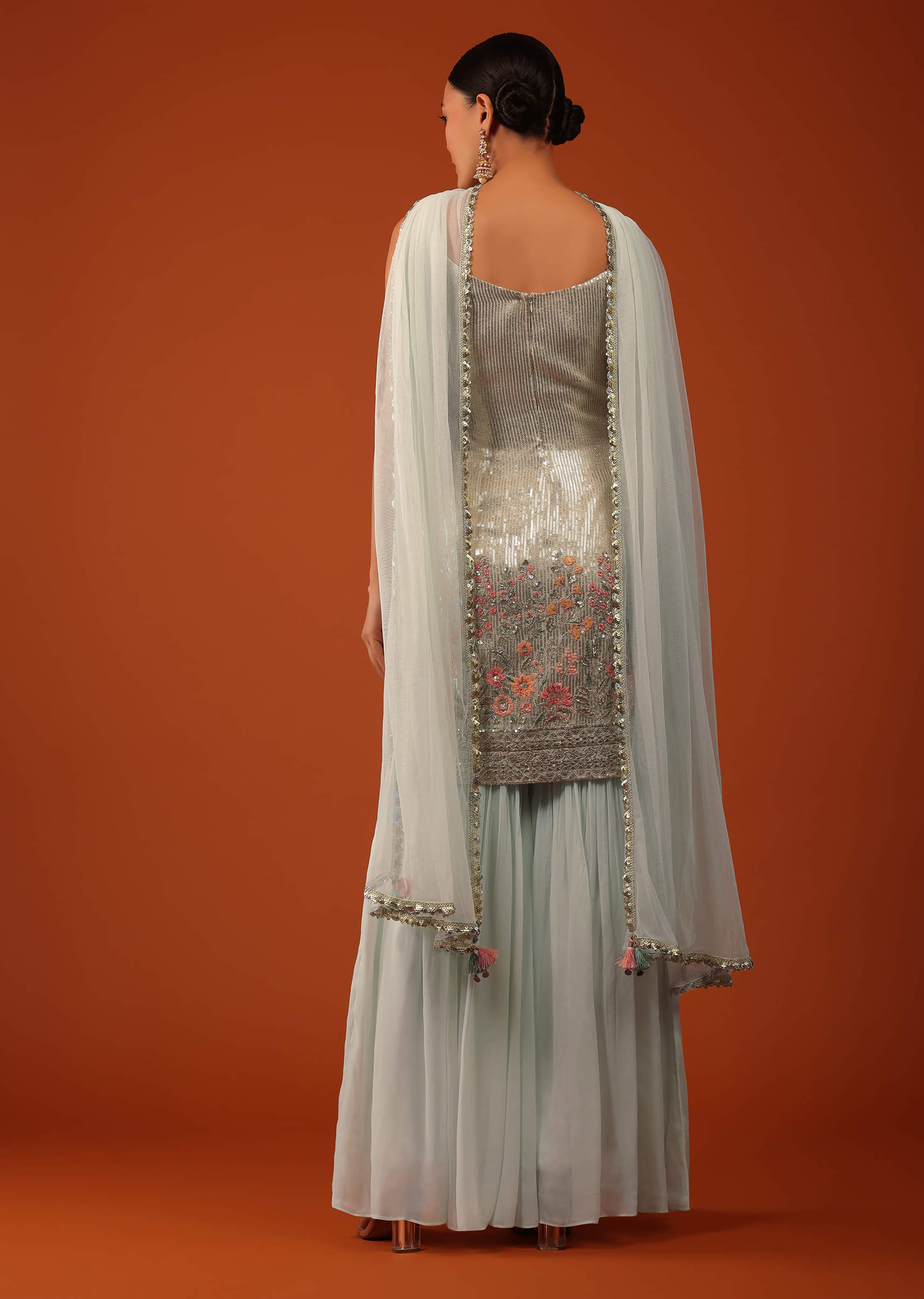 Buy Light Mint Green Kurti & Sharara Set in Georgette with