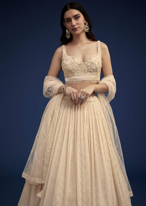 Buy Light Peach Embroidered Lehenga Set