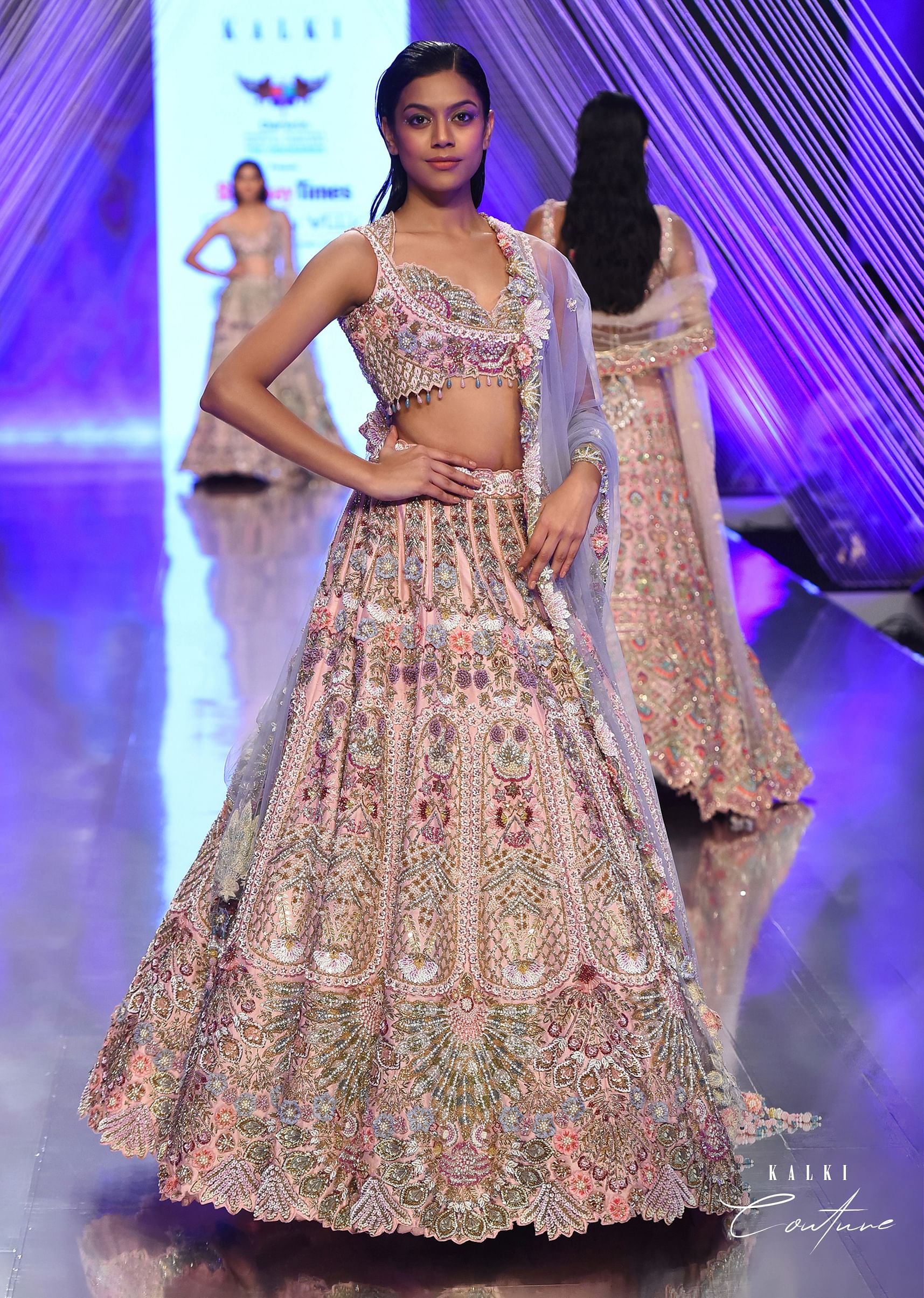 Buy Light Pink Lehenga Set With A Choli In Moti Embroidery Crop Top Comes In Half Sleeves With Cut Work