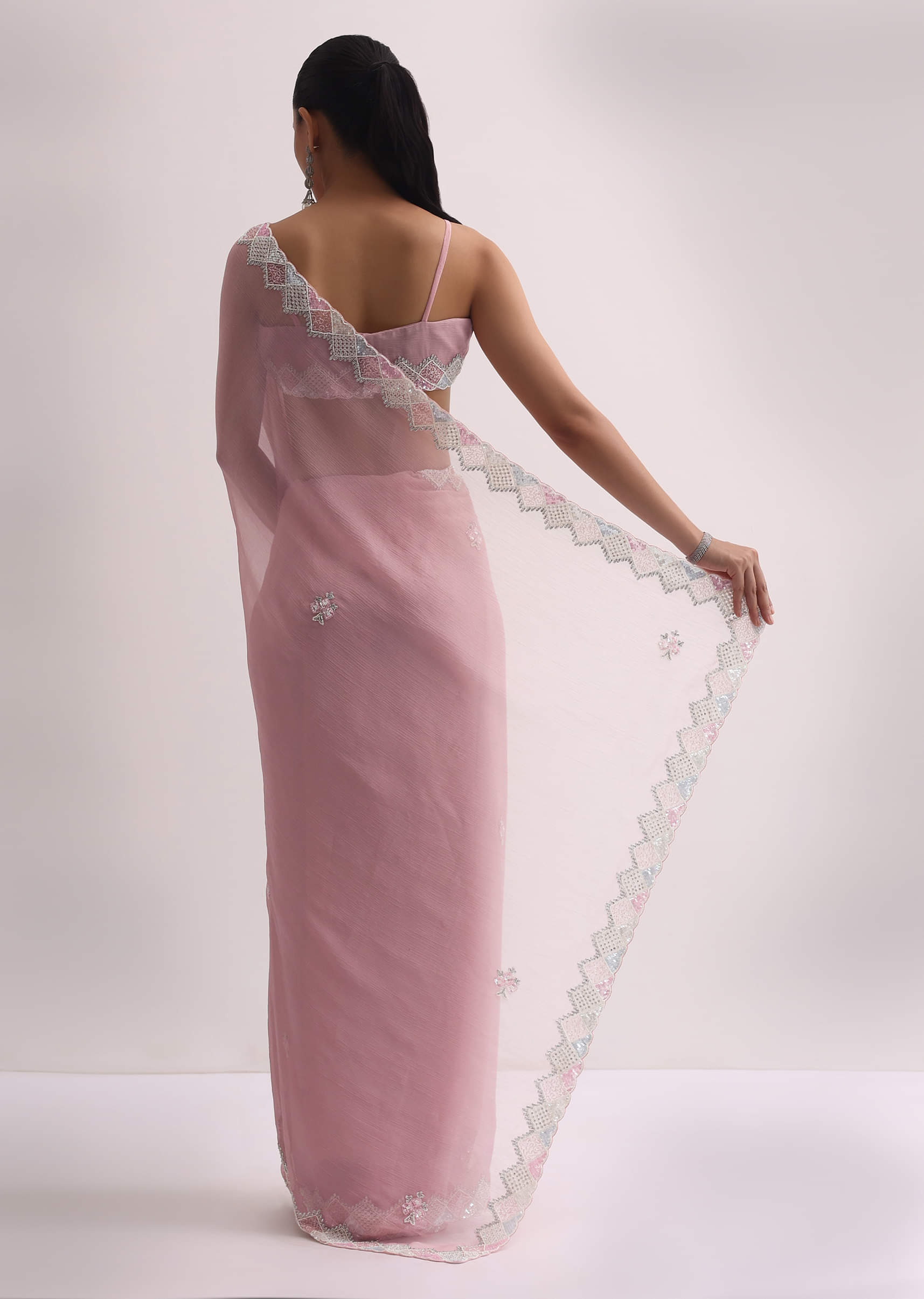 Buy Light Pink Saree With Embroidered Border And Unstitched Buy Light Pink Saree With Embroidered Border And Unstitched