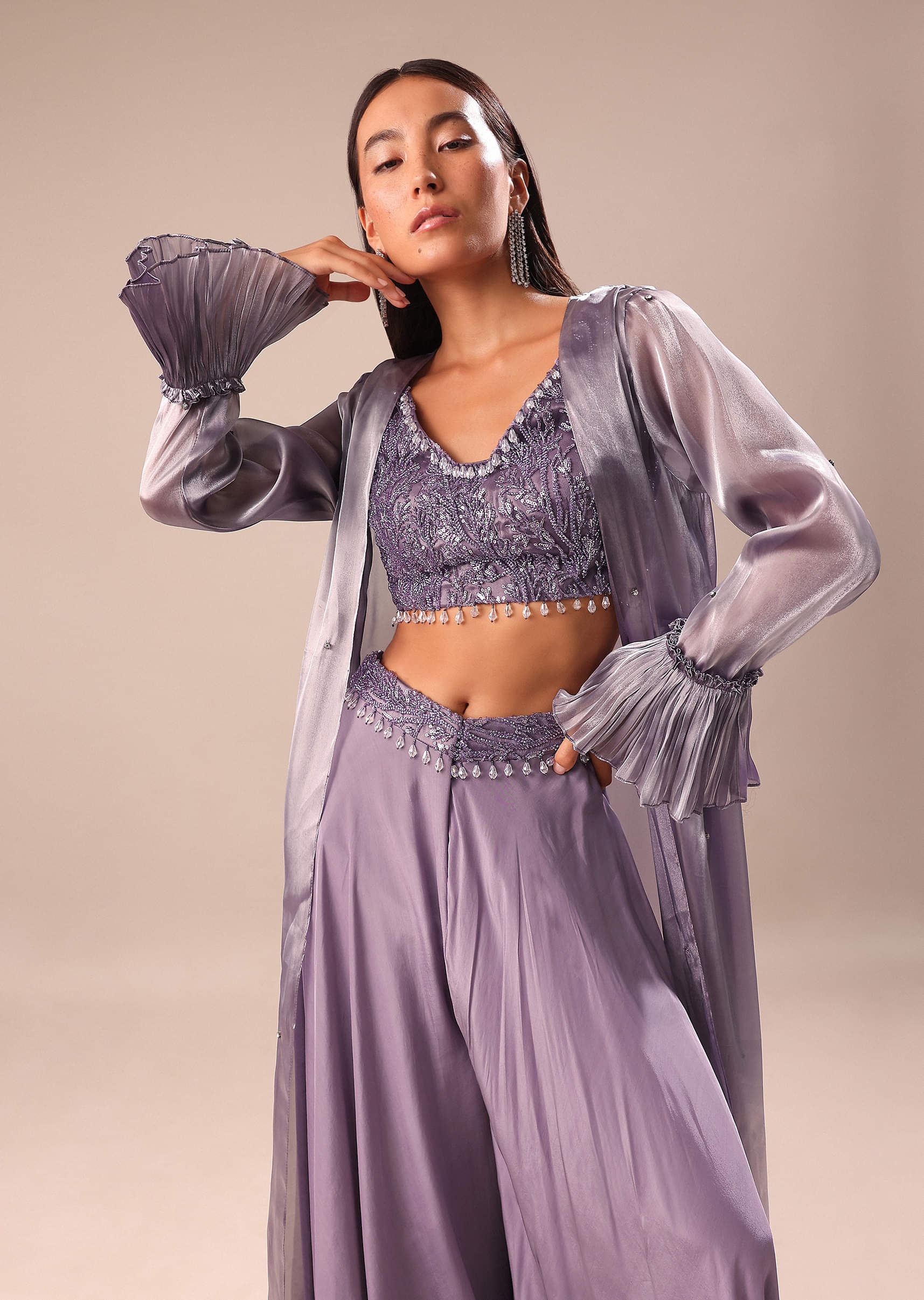 Buy Light Purple Palazzo With Embroidered Blouse And Jacket Buy Light Purple Palazzo With Embroidered Blouse And Jacket