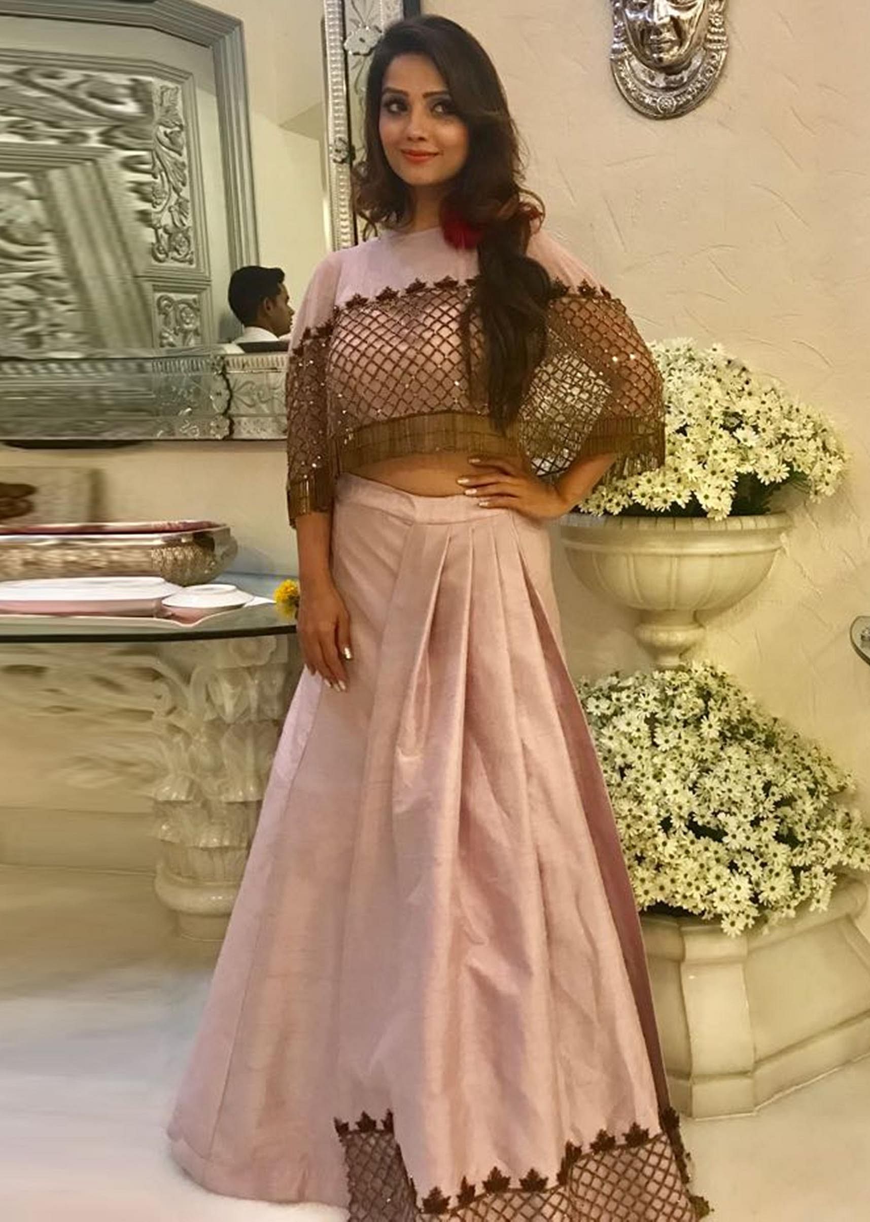 Raw silk long skirt with crop top shop