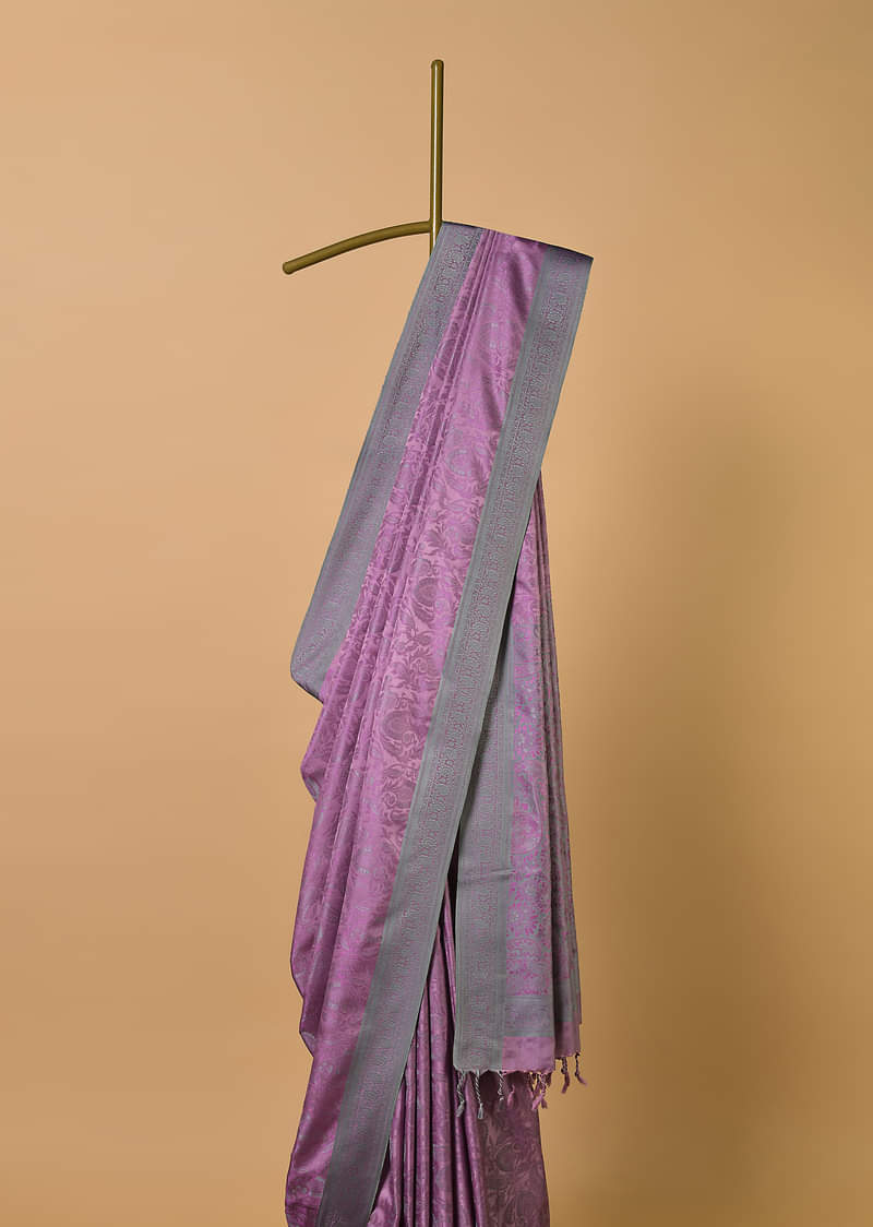 Wine South Resham Silk Saree With Woven Work And Unstitched Blouse Fabric