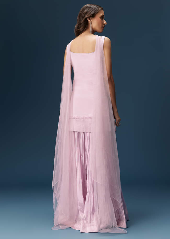 Lilac Sharara Suit With Choker And Ruched Sharara