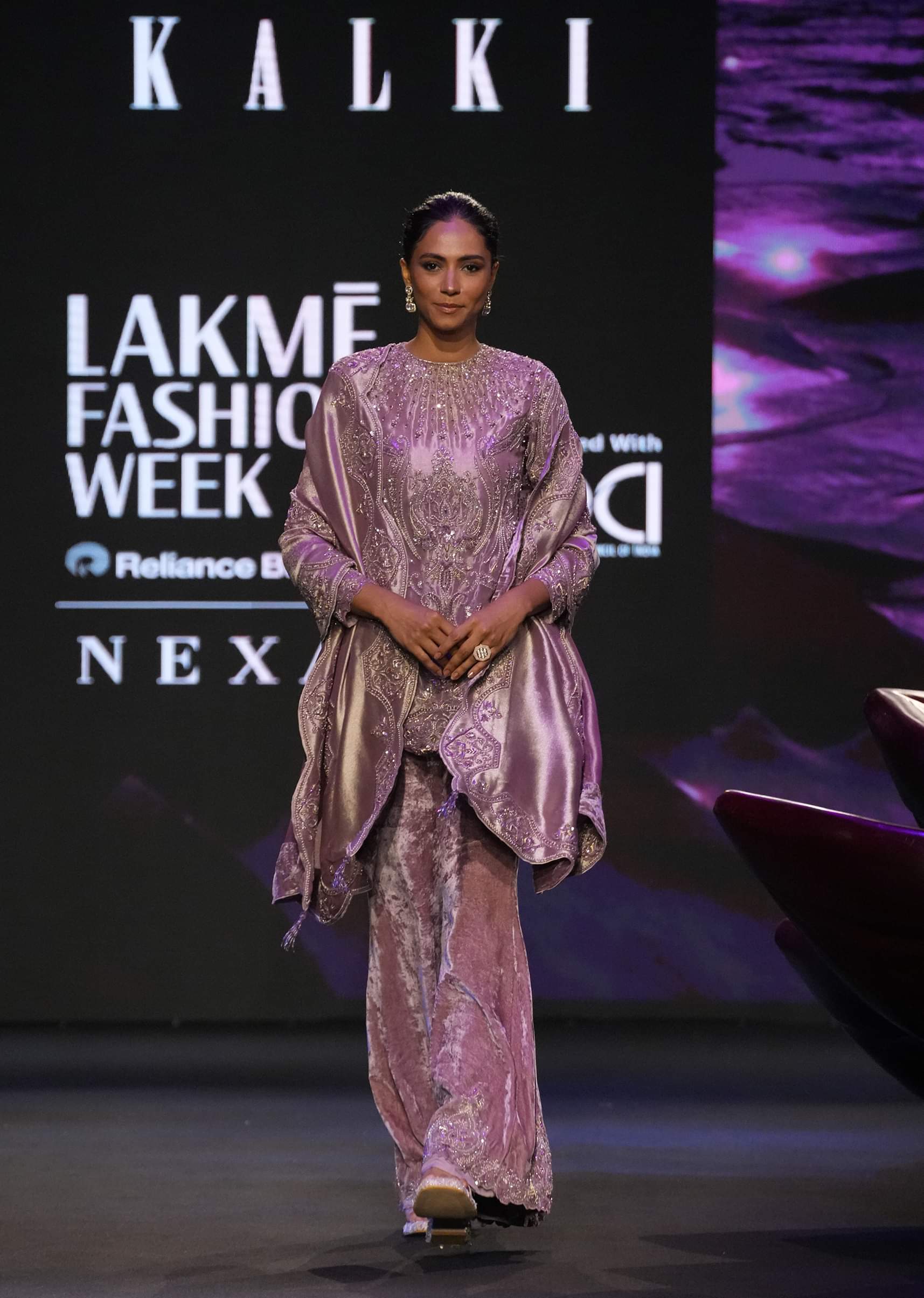 Buy Lilac Embroidered Short Kurti Suit With Bell Bottom Pant KALKI Fashion India