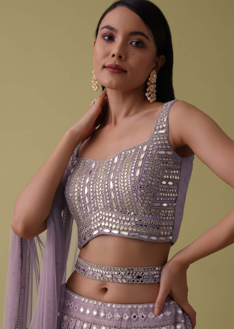 Buy Lilac Purple Lehenga Suit Set In Georgette With Mirror