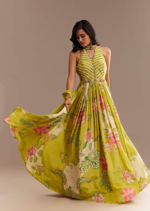Floral Elegant Lime Green Maxi Dress Floral Elegant Lime Green Maxi Dress