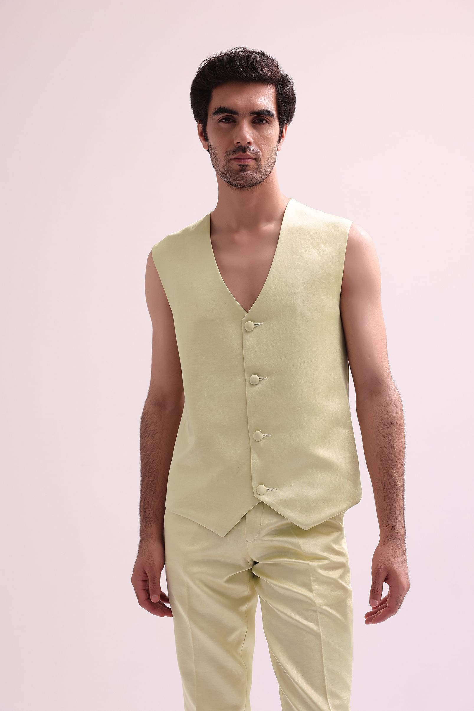 Buy Lime Hand Embellished Open Jacket With Waistcoat And Pants KALKI Fashion India