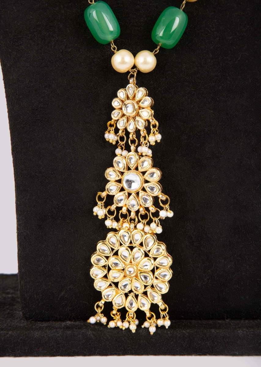 Buy Long traditional necklace with triple layer kundan floral pendant only on Kalki