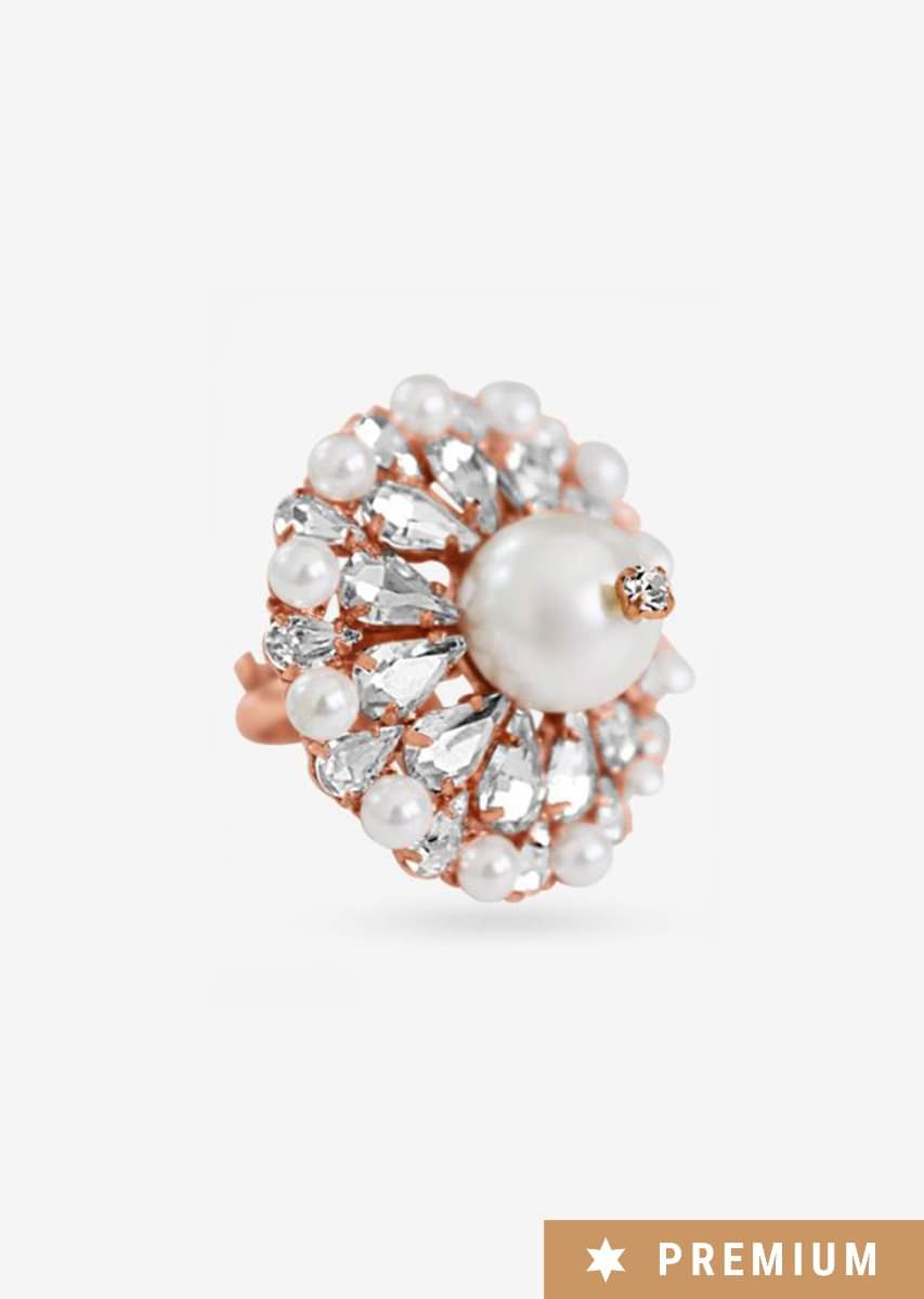 Buy Rose Gold Ring With Sparkling Swarovski And Delicate Pearls By