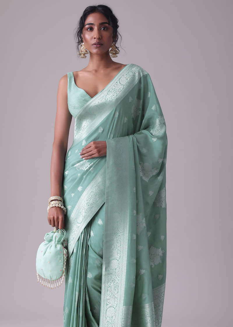 Marine Blue Woven Saree In Dola Silk And Silver Weave