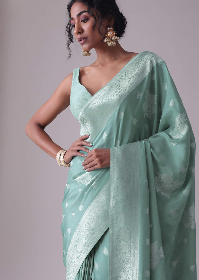 Marine Blue Woven Saree In Dola Silk And Silver Weave