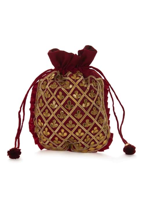 embroidery maroon potli bag Maroon potli bag beautified in gotta patti embroidered work only on