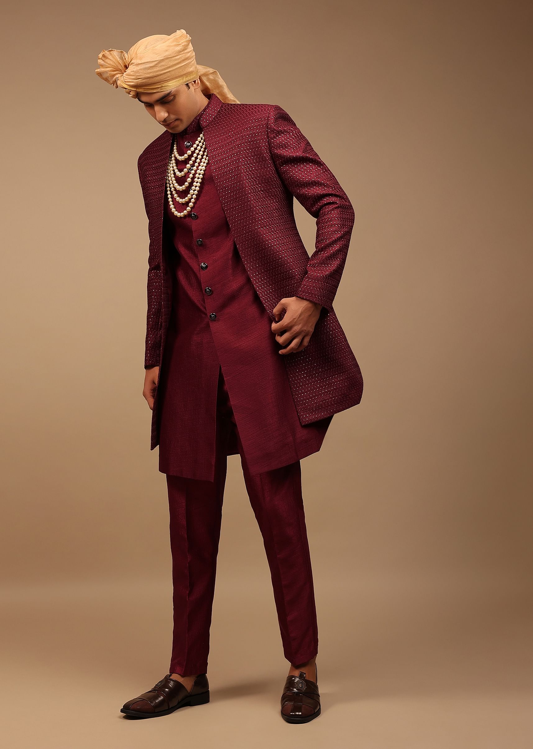 Golden maroon sherwani store