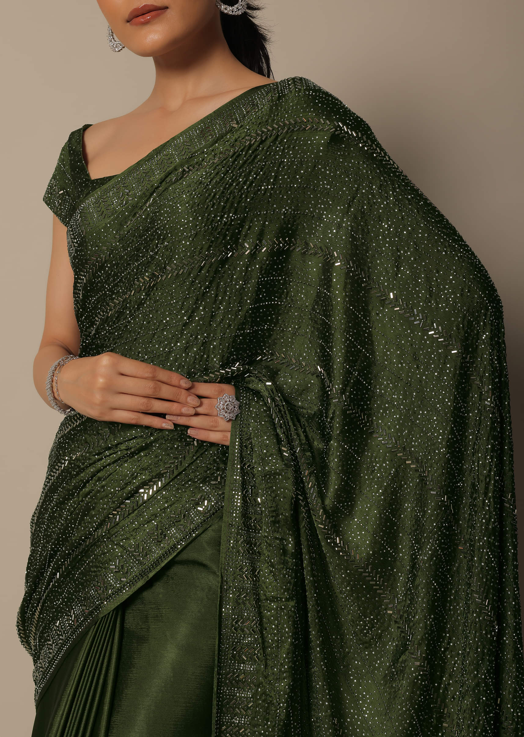 【公式ショップ】 Green Mehendi Mesmerizing Buy Saree Blouse Unstitched With パンツ