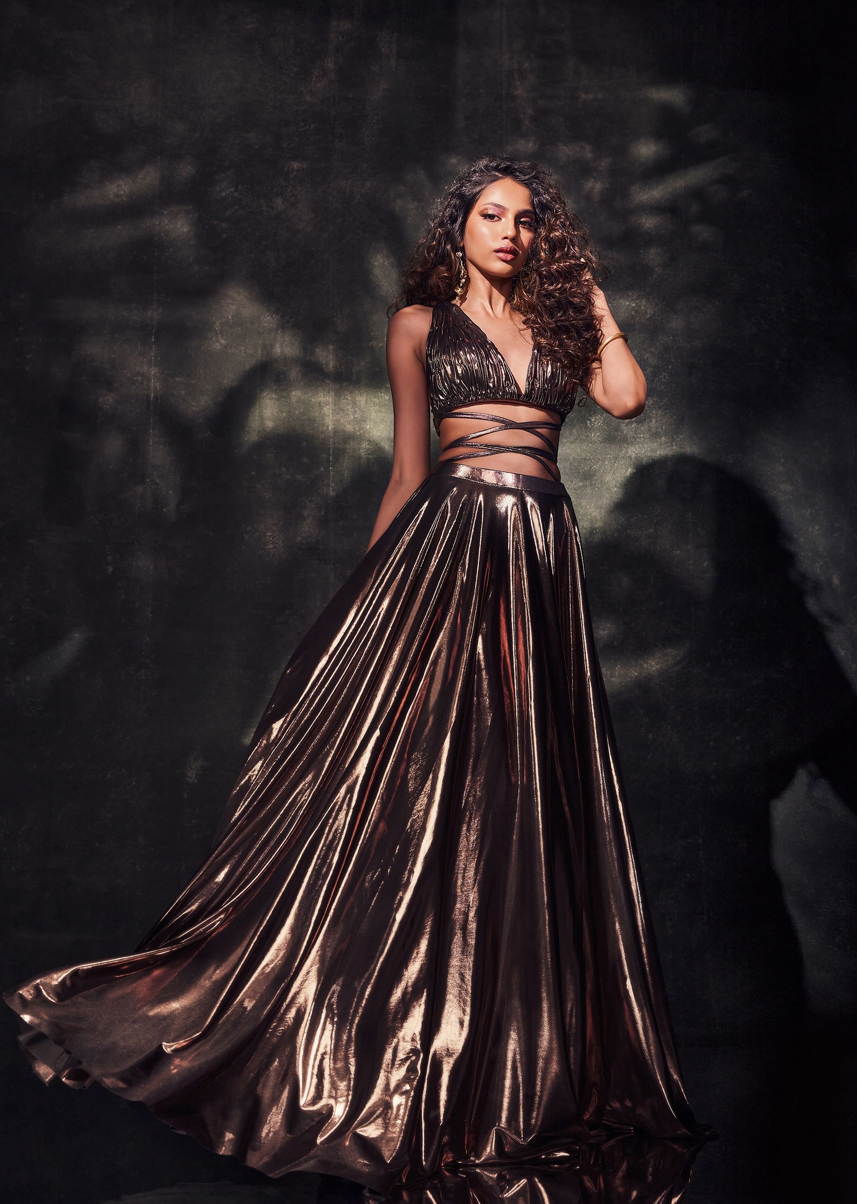 Metallic skirt and top set 2025