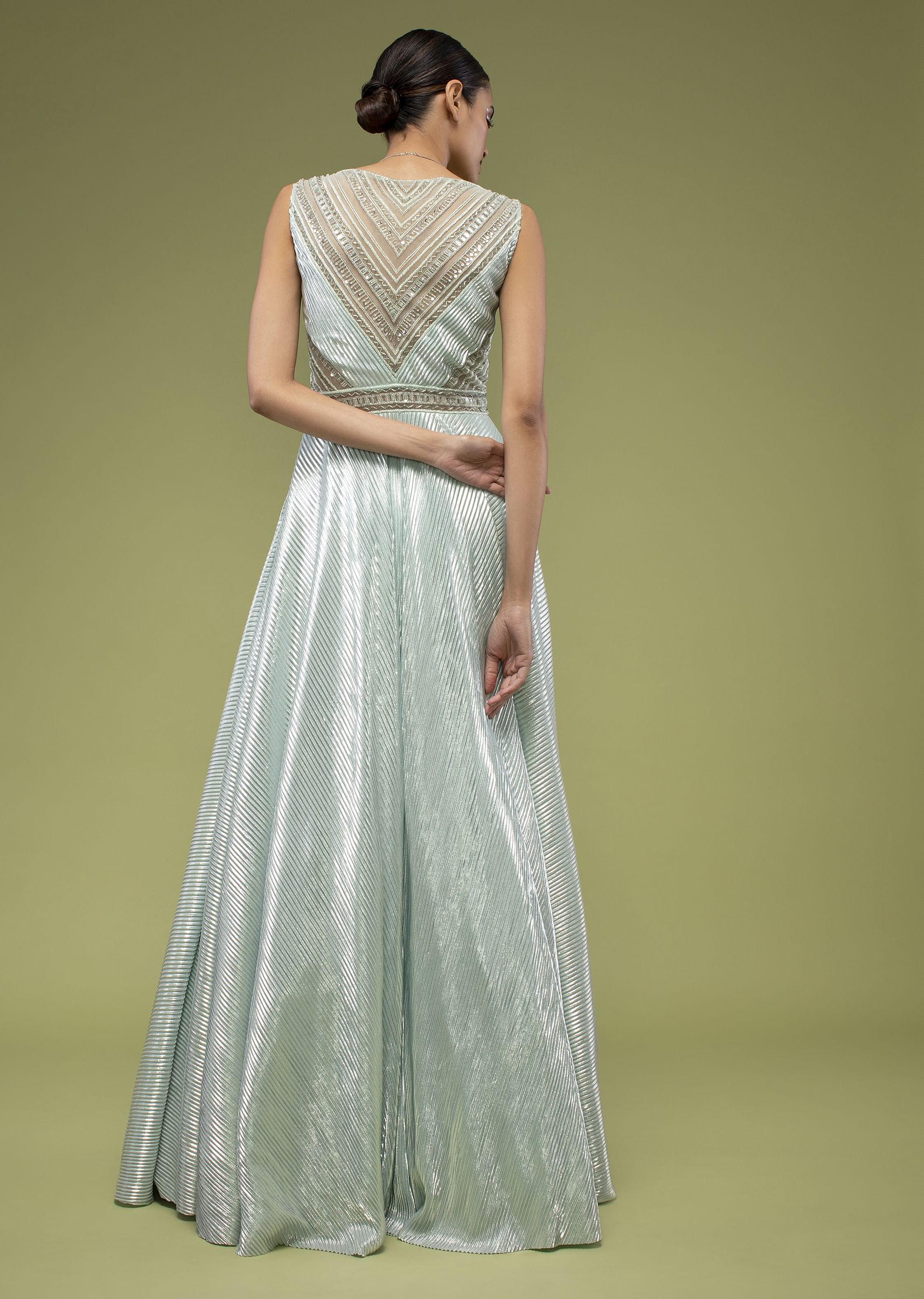 Buy Metallic Mint Green Gown In Shimmer Crush Fabric With A Buy Metallic Mint Green Gown In Shimmer Crush Fabric With A