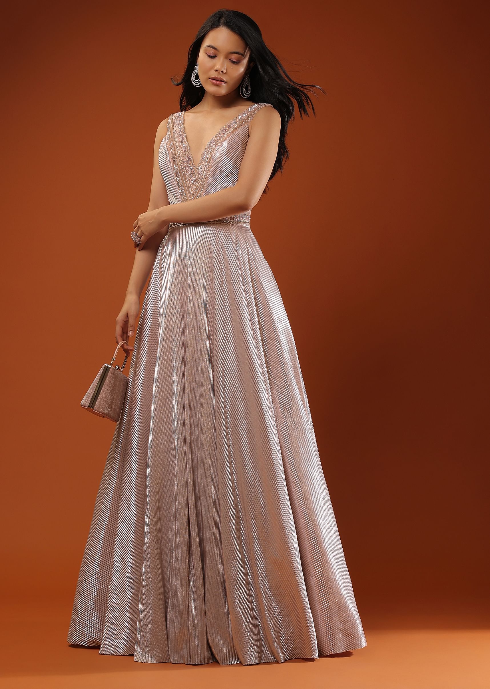Buy Shimmer Crush Gown In Sequins Embroidery Sleeveless In A Boat Neckline