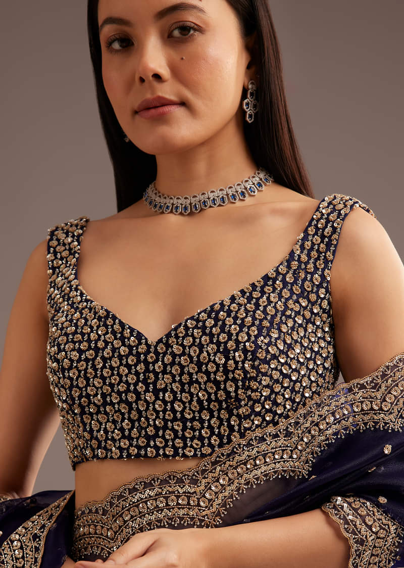 Midnight Blue Organza Tissue Saree With Sequin And Cutdana Embroidery