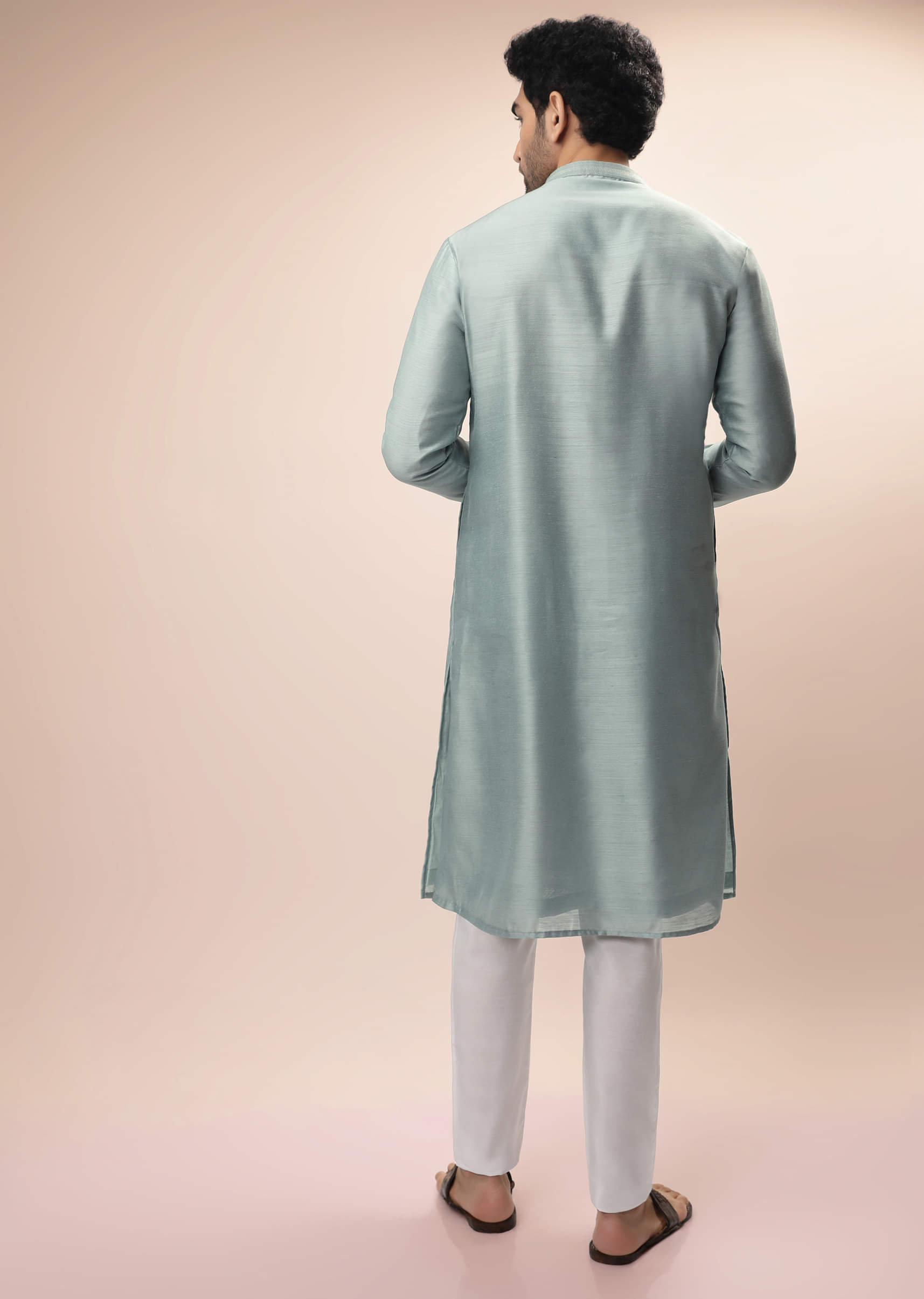 Buy Mint Nehru Jacket And Kurta Set With Resham And Mirror