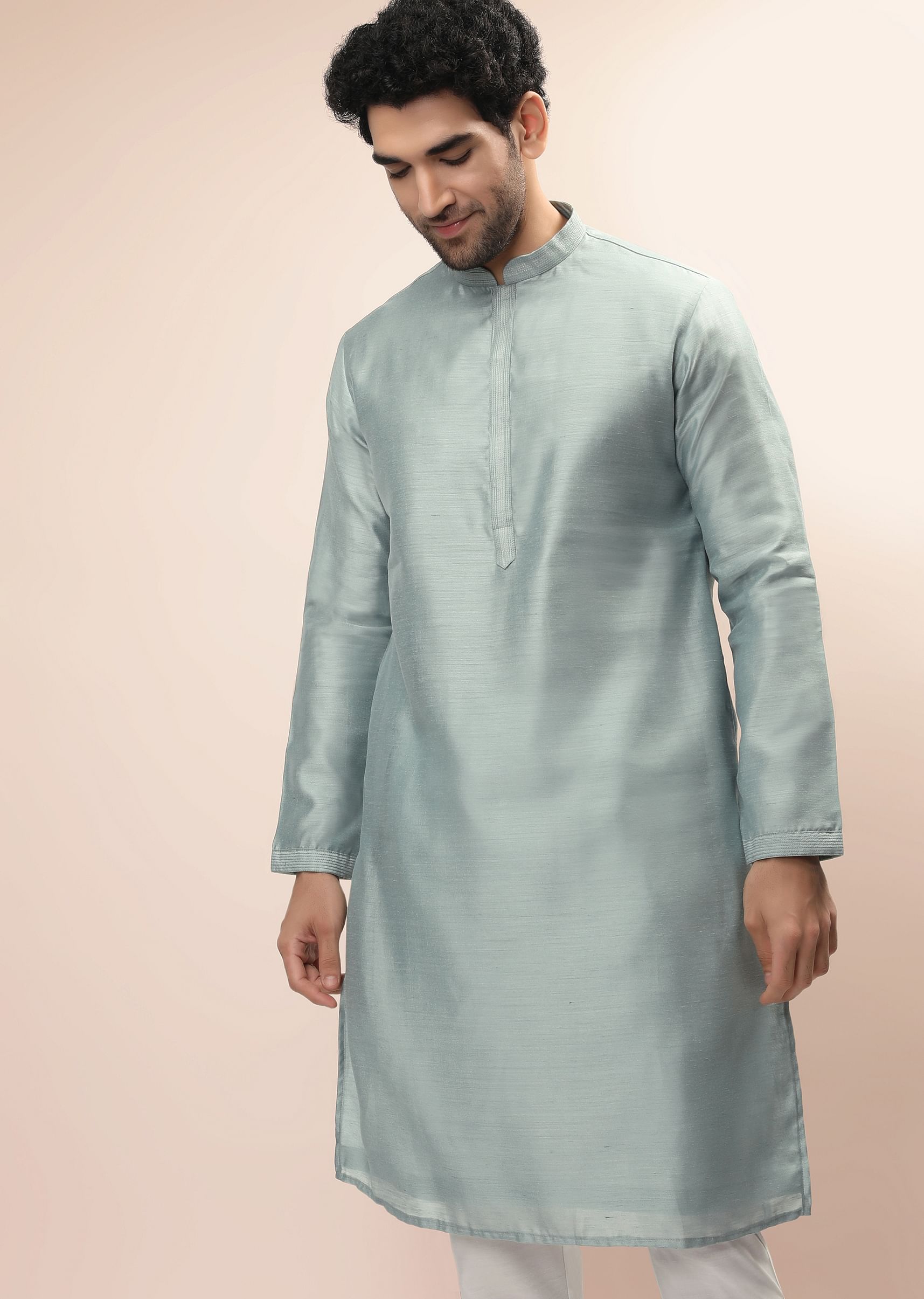 Buy Mint Nehru Jacket And Kurta Set With Resham And Mirror