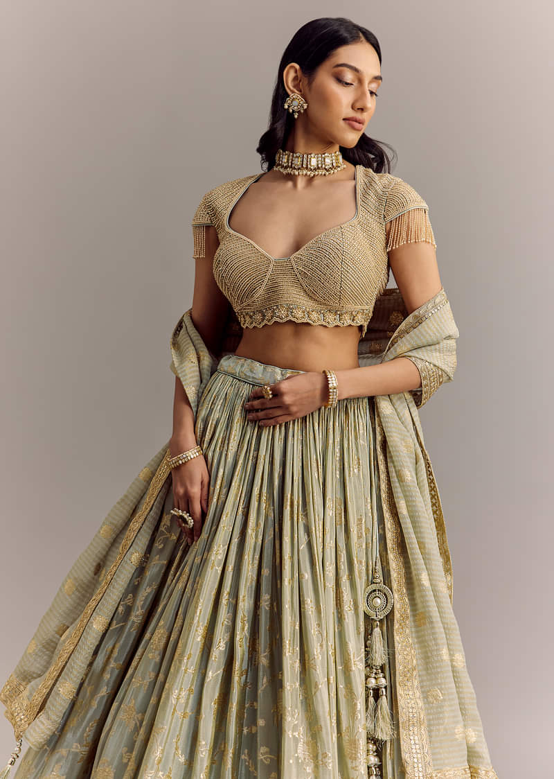 Mint Blue Embroidered Lehenga Set
