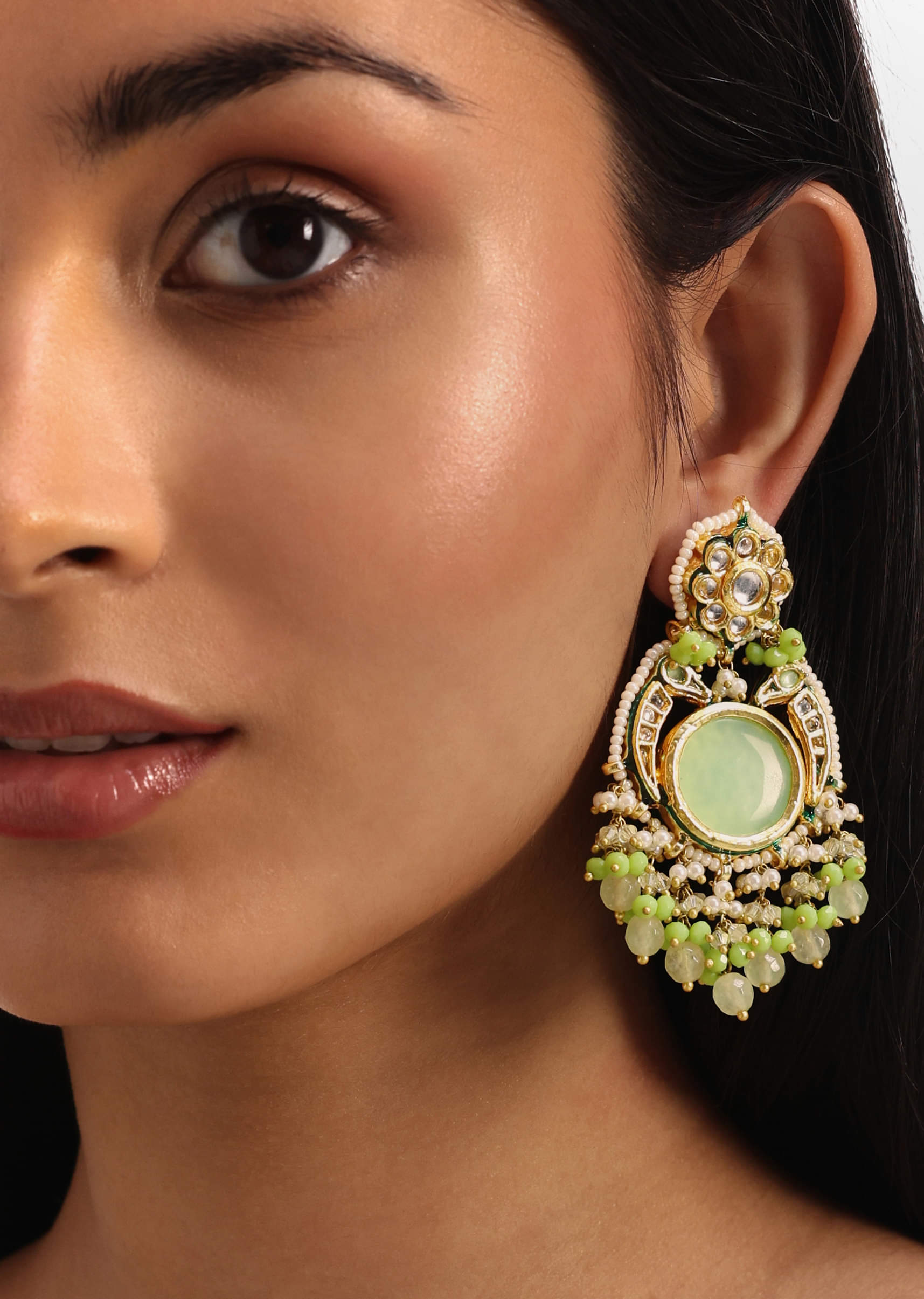 Buy Mint Green And Gold Kundan Chandbalis KALKI Fashion India