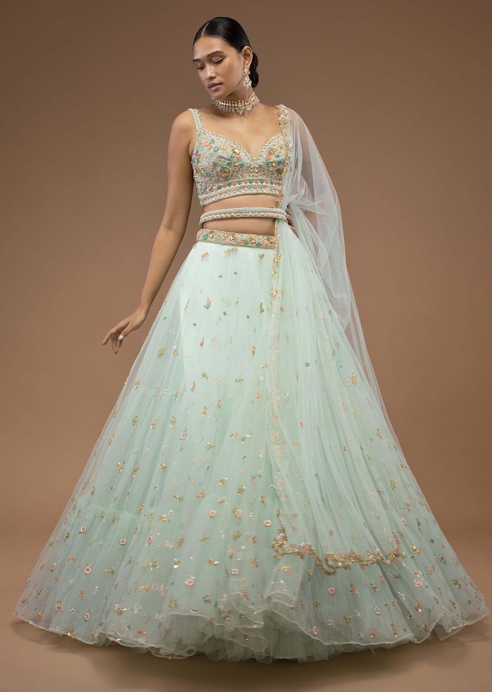 Crop top with net lehenga shop