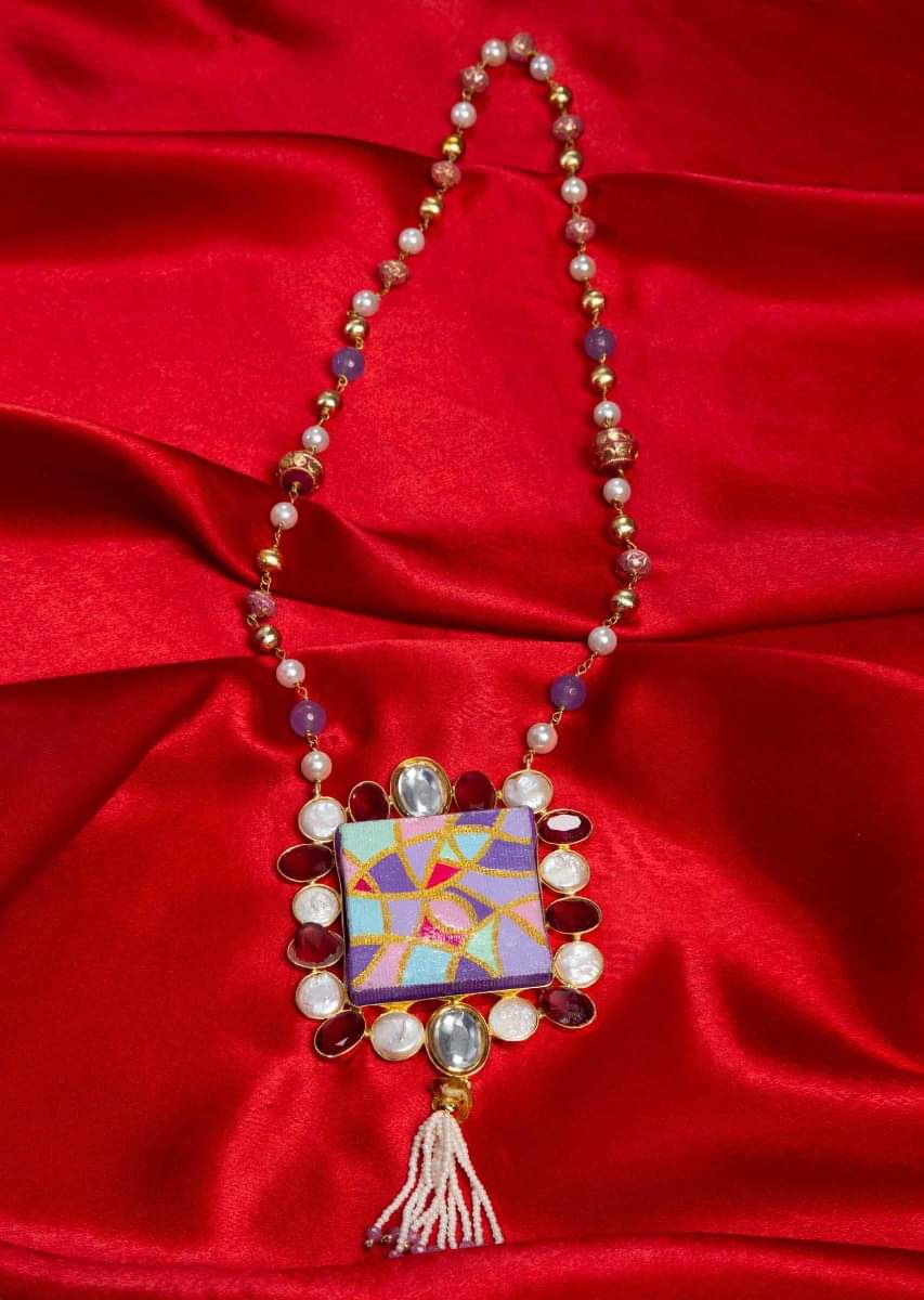 Buy Multi Color Beaded Necklace With A Hand Painted Pendant Enhanced With Kundan And Ruby Beads Online Kalki Fashion