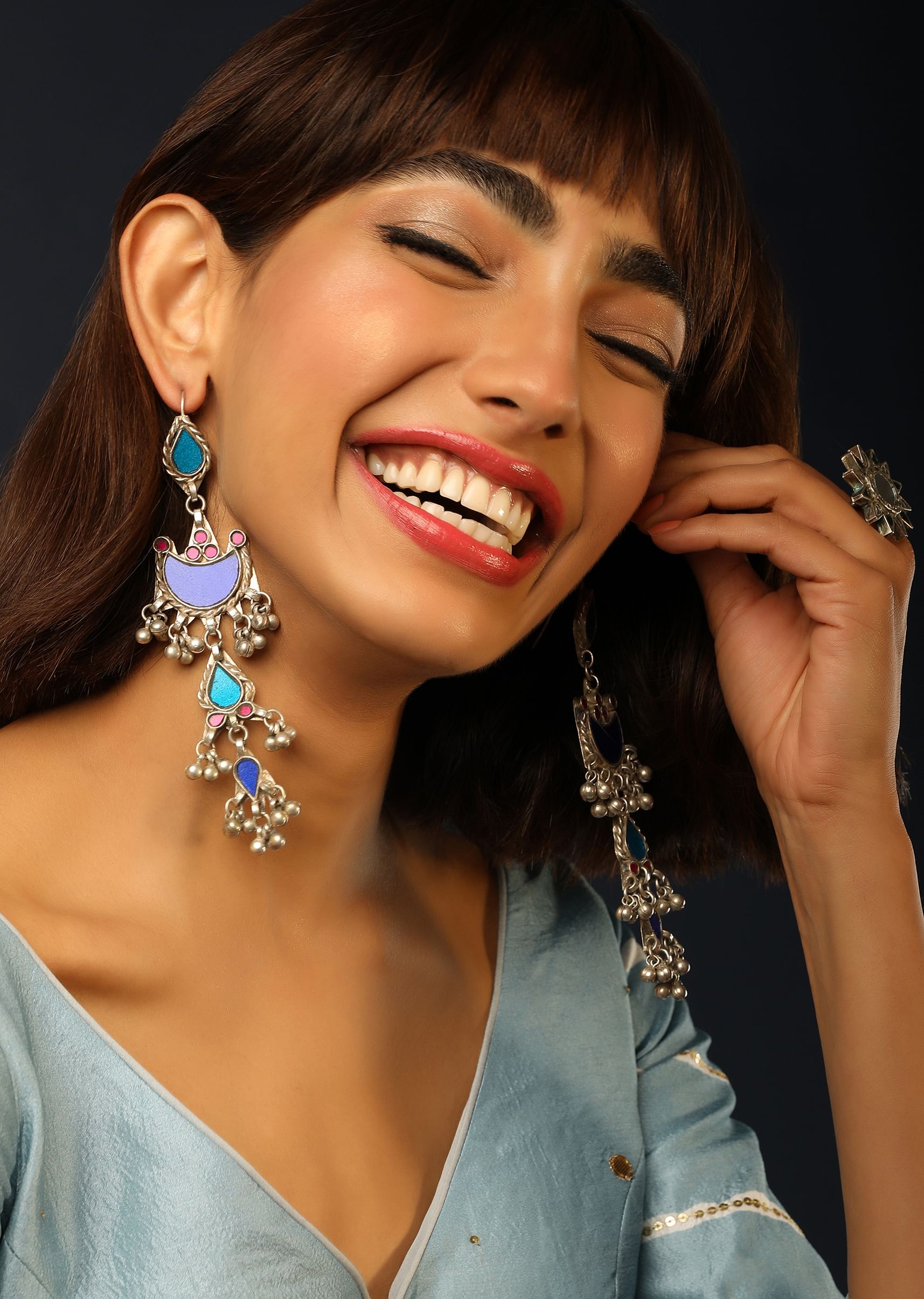 Navy blue colour earrings discount