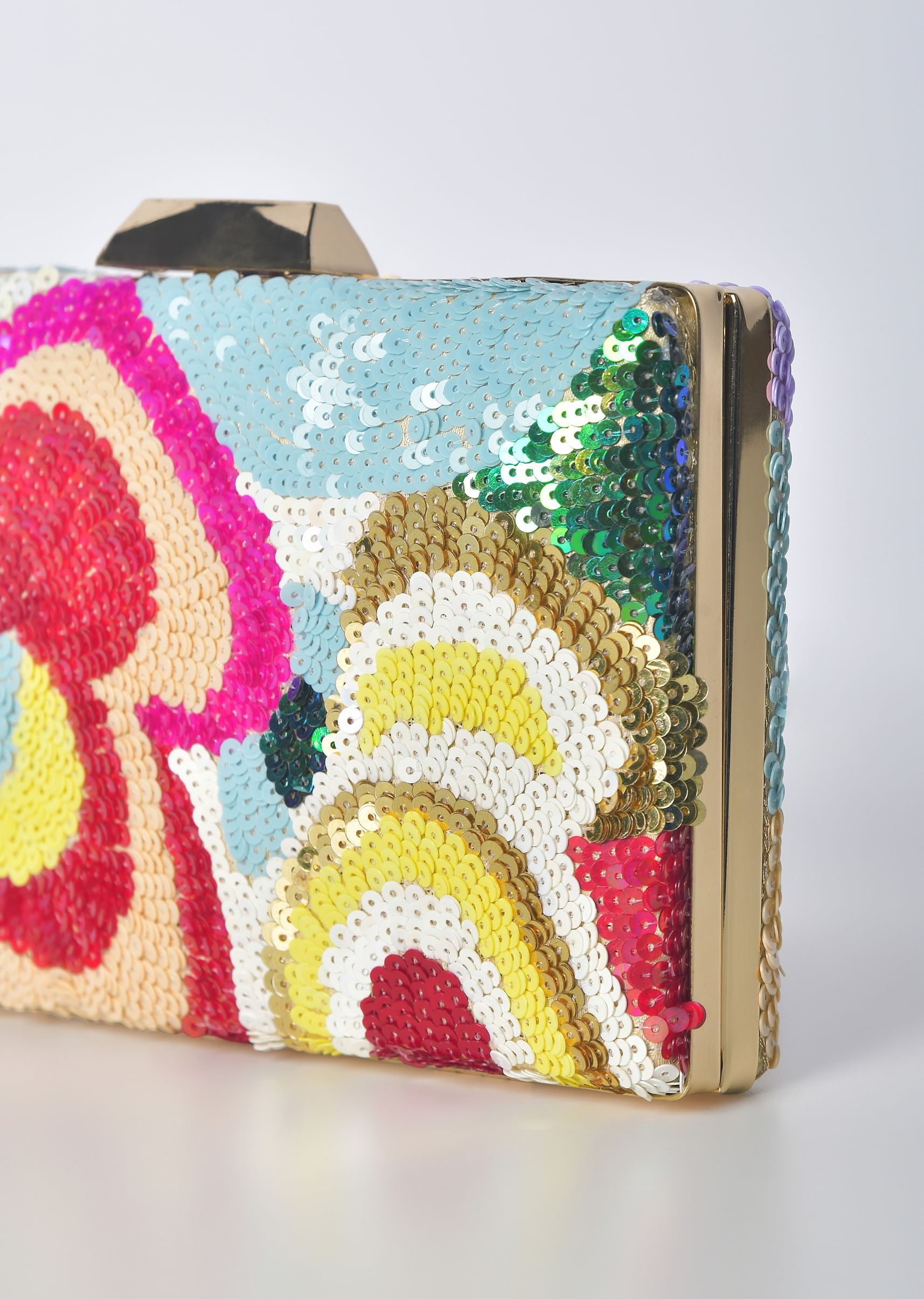 Multi coloured sequin clutch bag shop