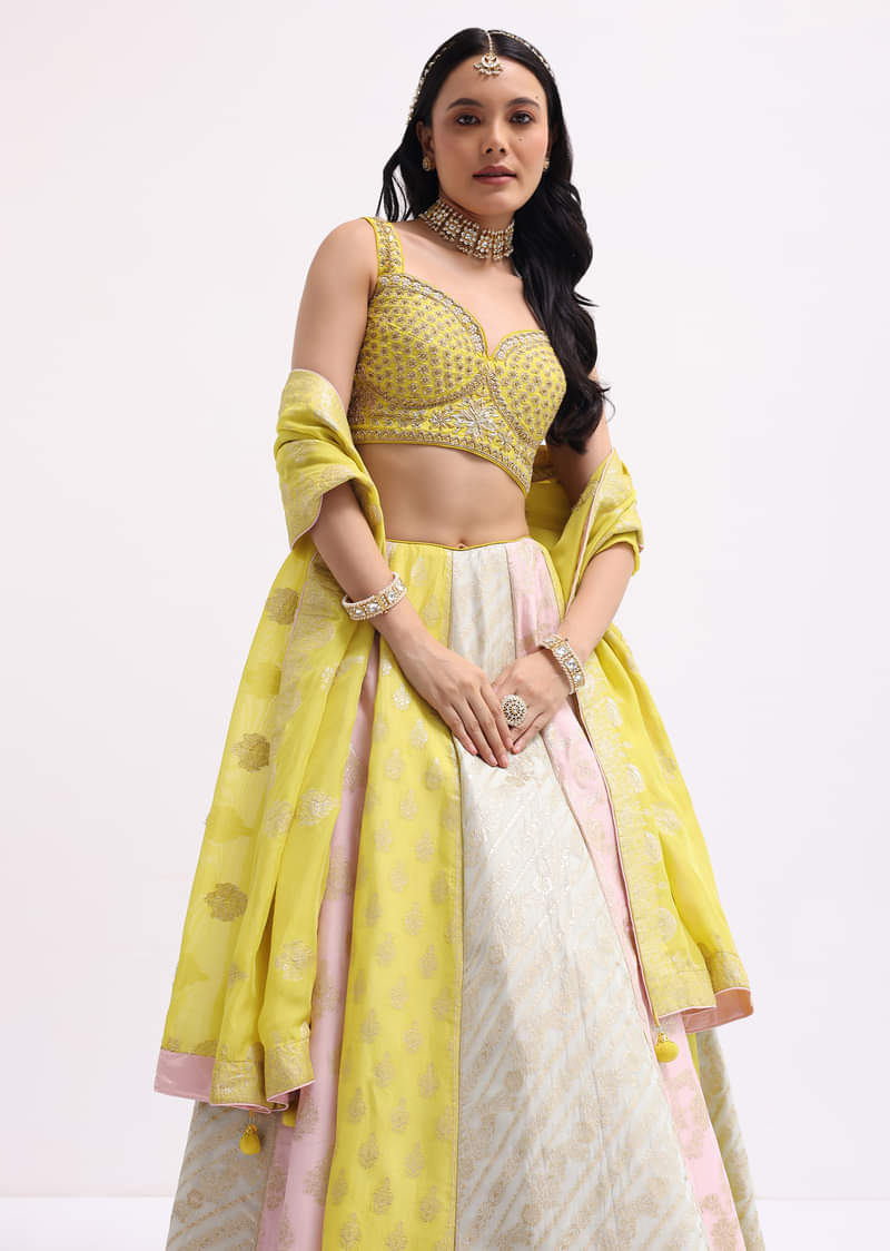 Buy Multicolour Hand Embroidered Silk Lehenga Choli Set