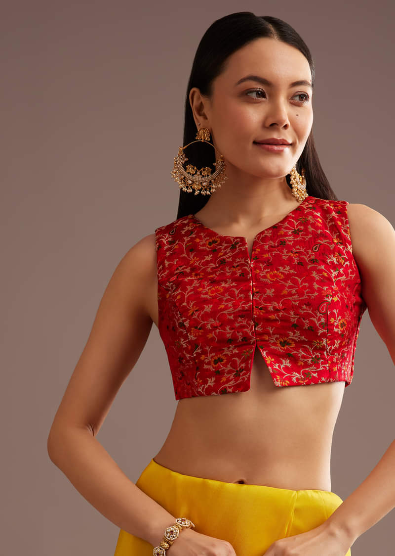 Mustard Yellow Crepe Silk Saree With Zari Border And Contrast Blouse