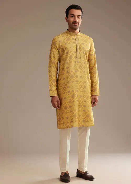 Mustard Yellow Kurta Set with Geometric Print