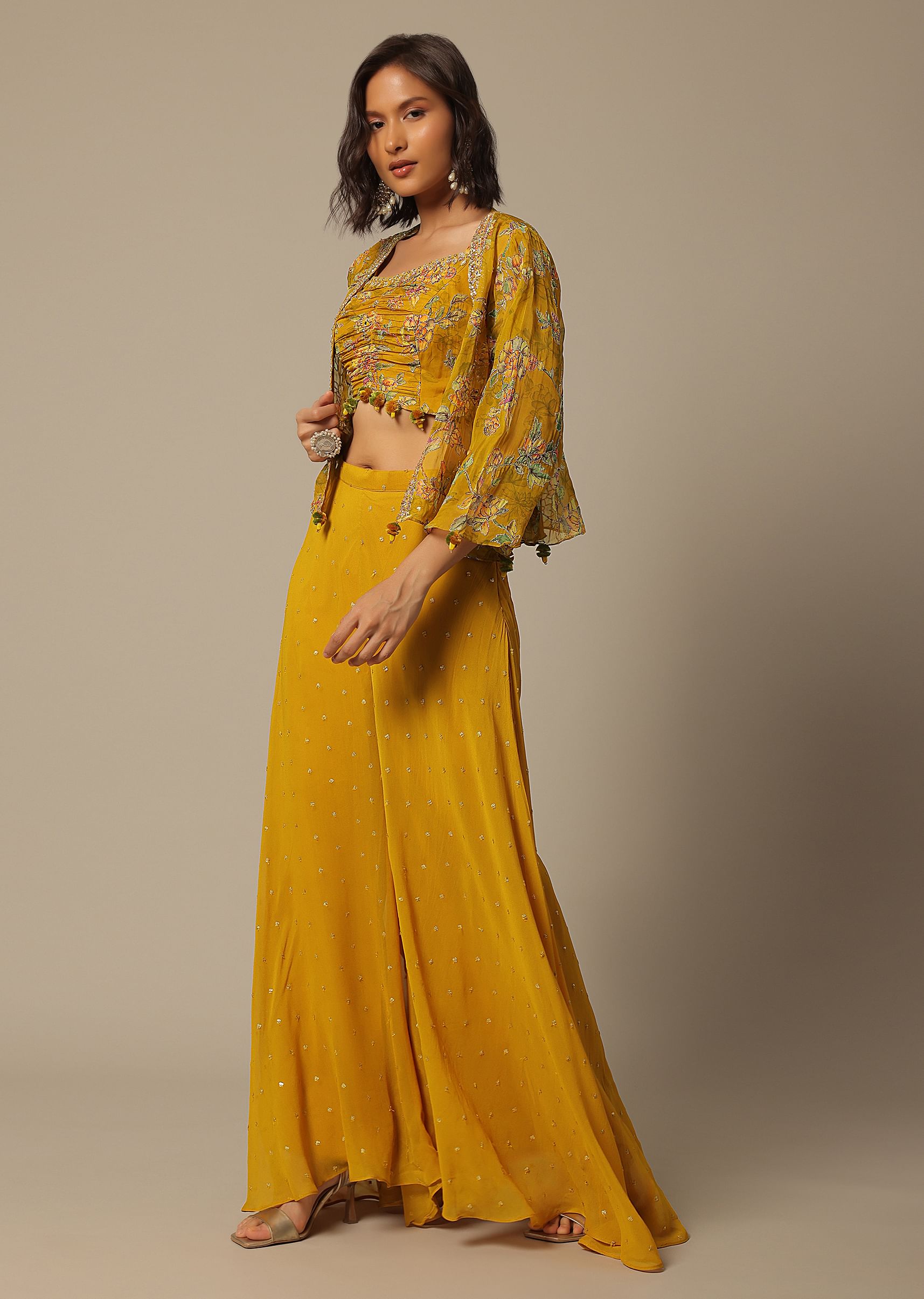 Mustard palazzo pants with top hot sale