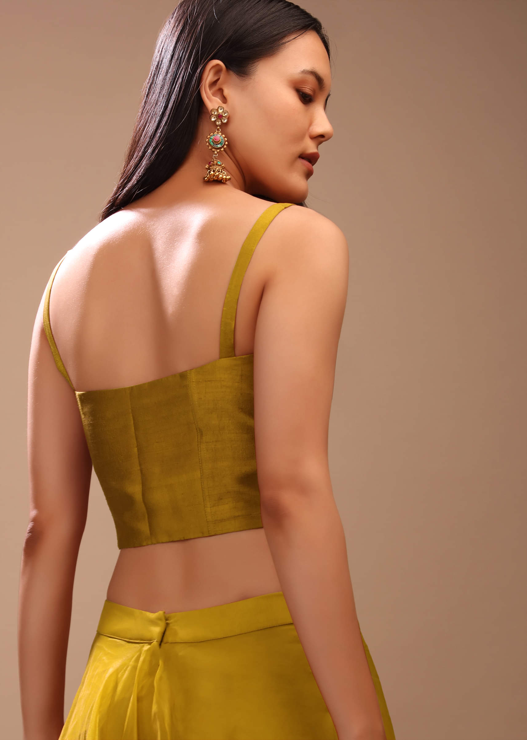 Buy Mustard Gold Corset Top In Raw Silk With Strap Sleeves And Boning Detailing KALKI Fashion India