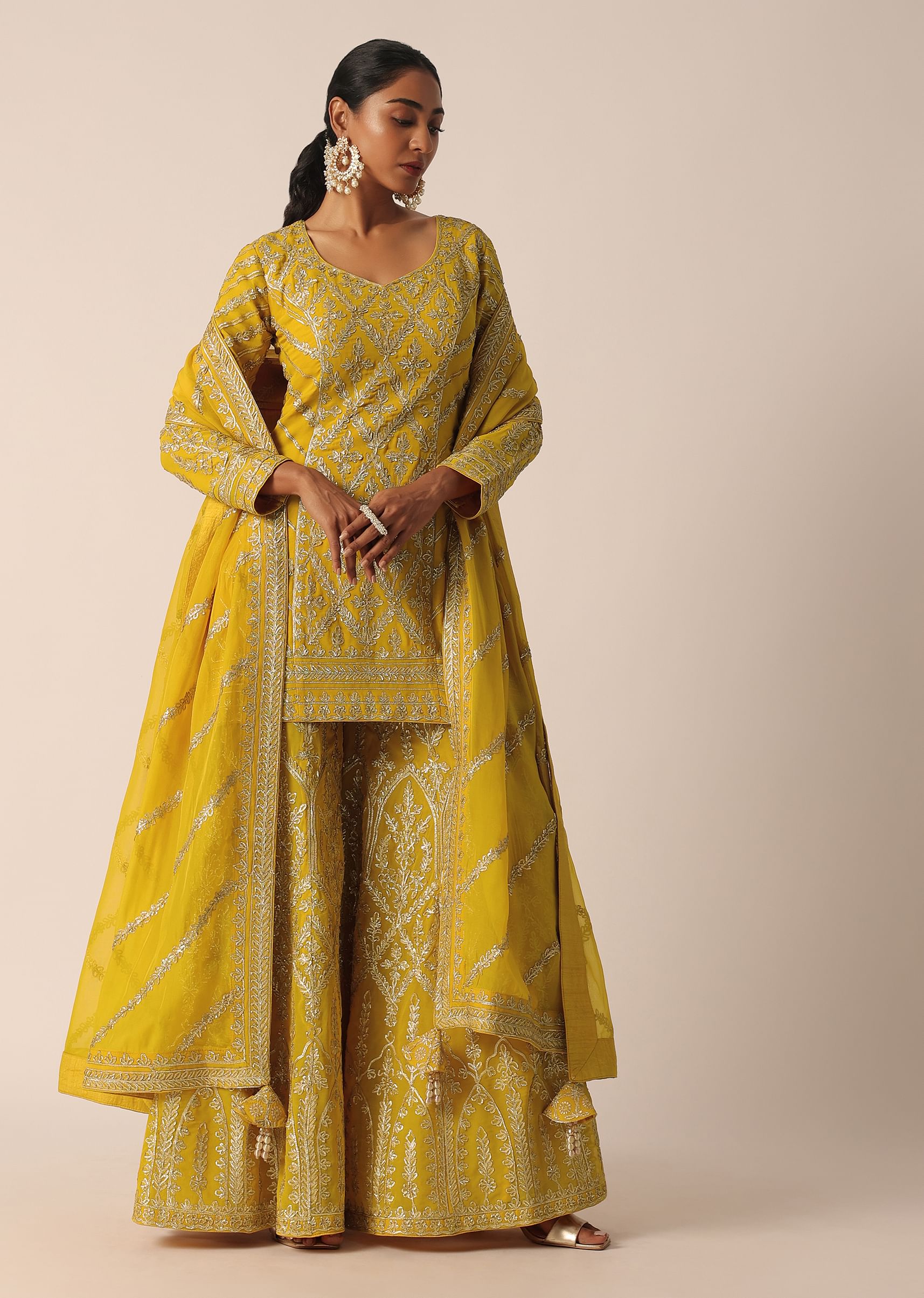 Buy Mustard Yellow Short Kurta Palazzo Set Online in India
