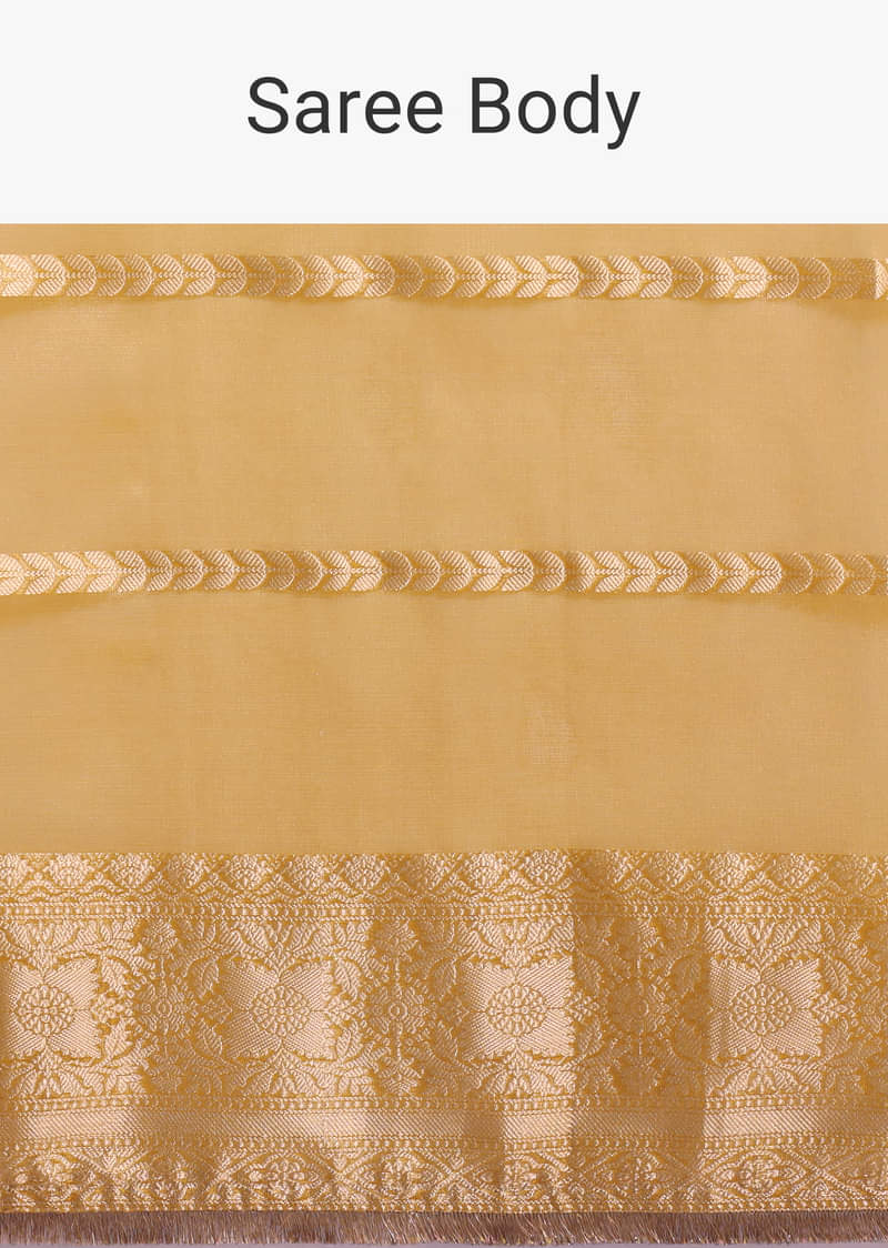 Mustard Yellow Zari Woven Chanderi Saree With Unstitched Blouse
