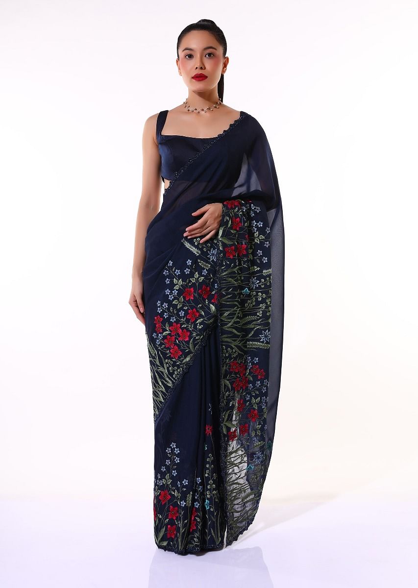 Navy blue designer blouse online deals