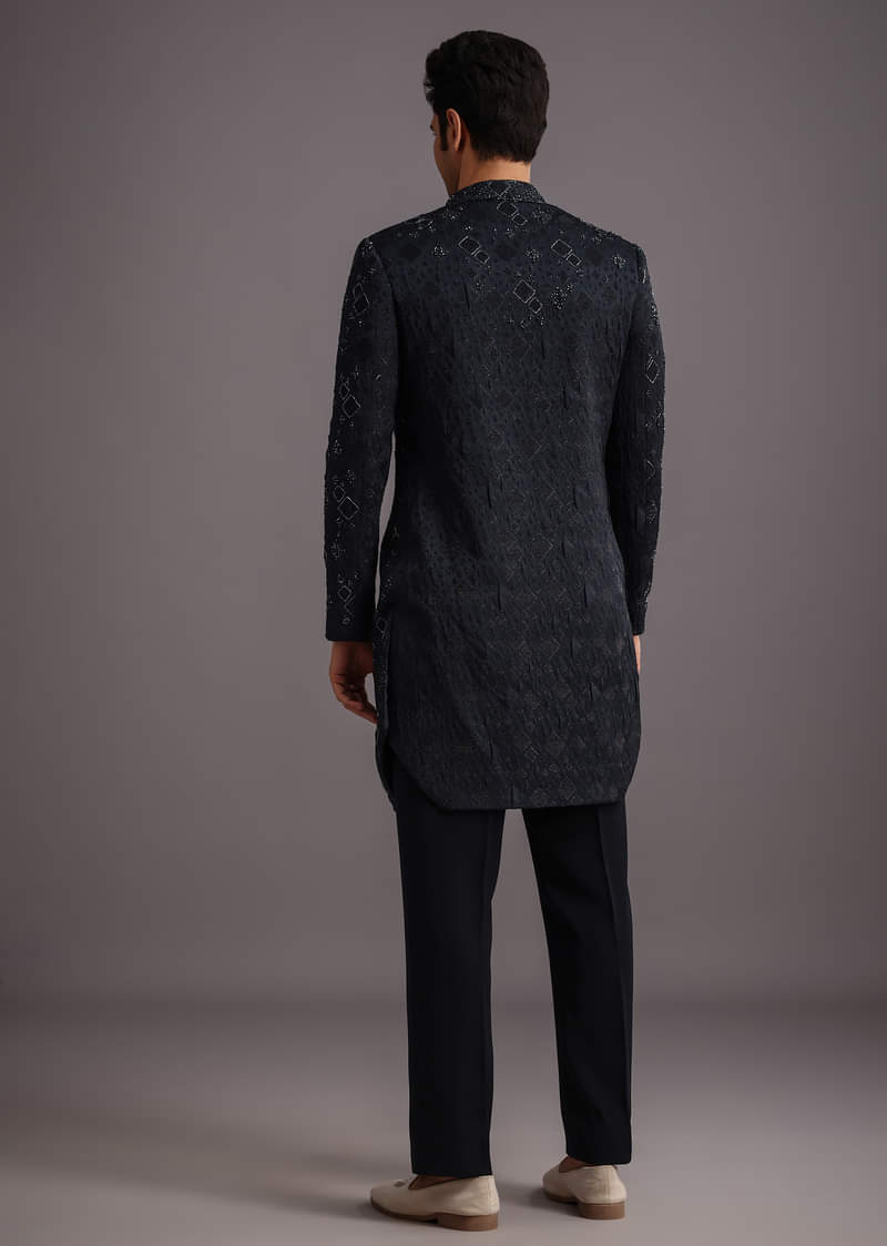 Navy Blue Cutdana Embroidered Indowestern Suit