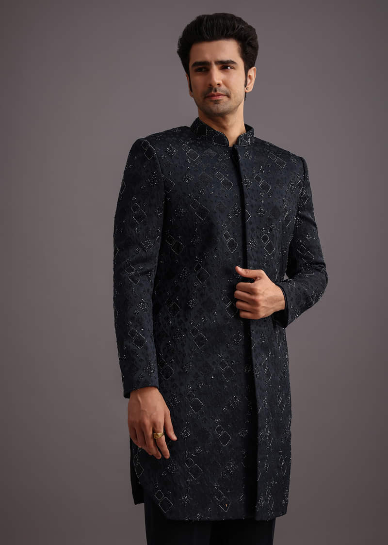 Navy Blue Cutdana Embroidered Indowestern Suit