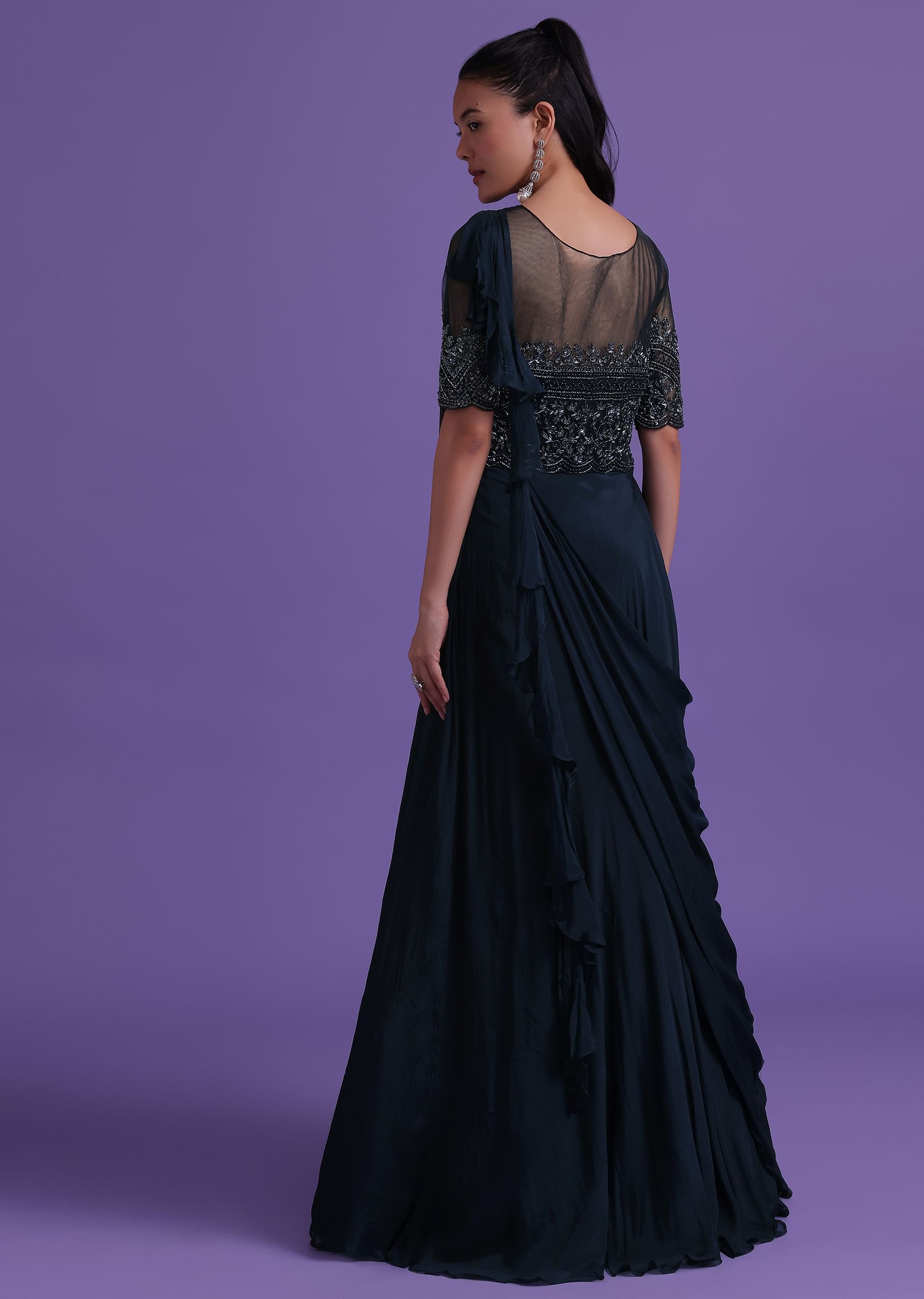 NWT After Six 6849 One-Shoulder Draped Cowl-Neck Maxi Dress in Midnight Navy  | eBay