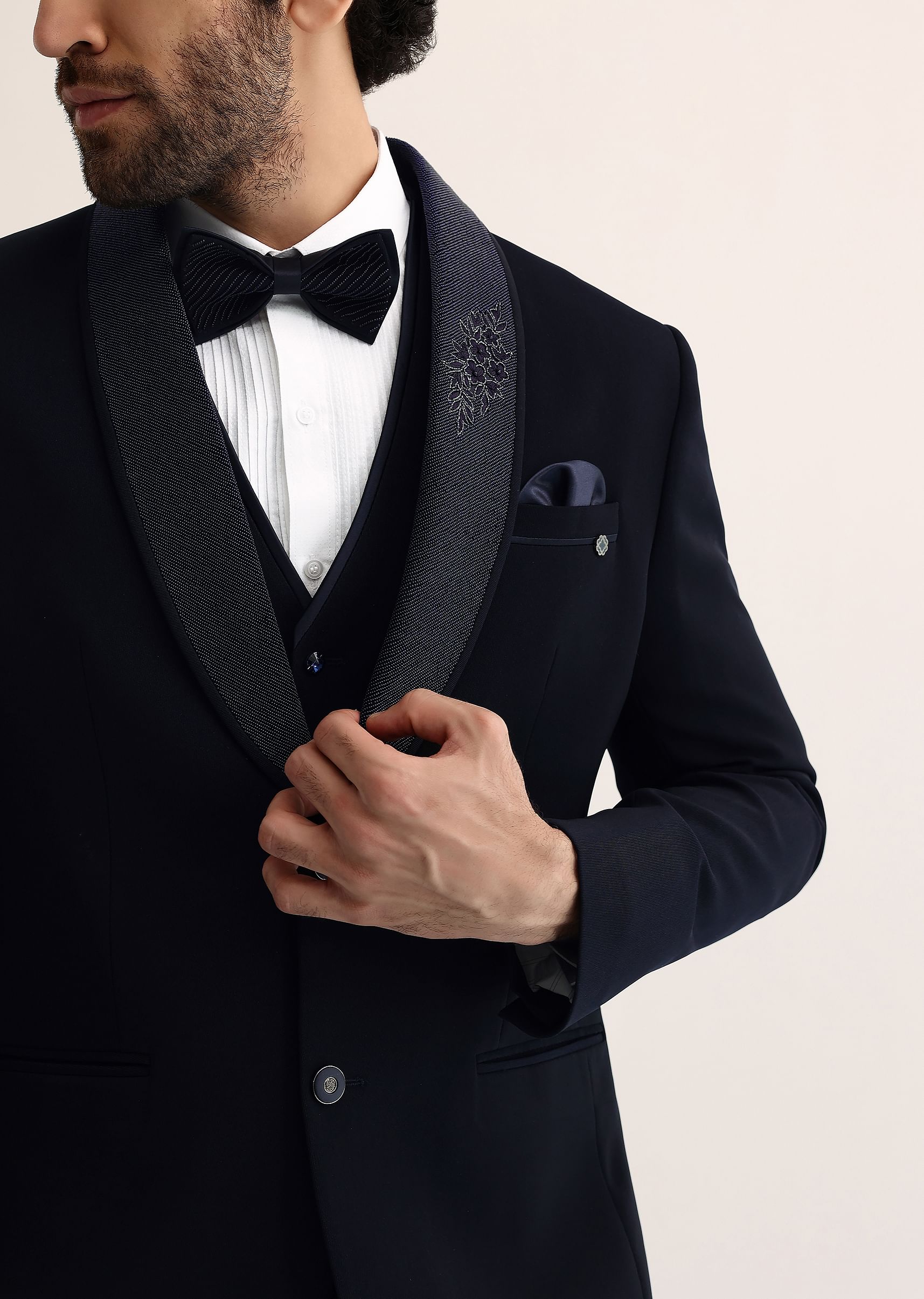 Buy Navy Blue Intricate Embroidered Tuxedo KALKI Fashion Global